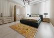 Mid-Century Modern Gold Oriental Rug in a Bedroom, urb663