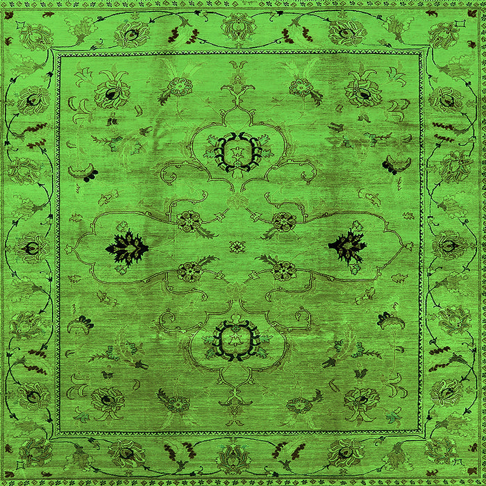 Square Machine Washable Oriental Green Industrial Area Rugs, wshurb663grn