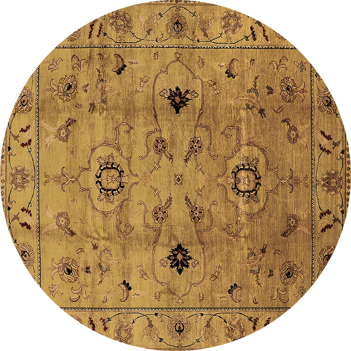 Round Machine Washable Oriental Brown Industrial Rug, wshurb663brn