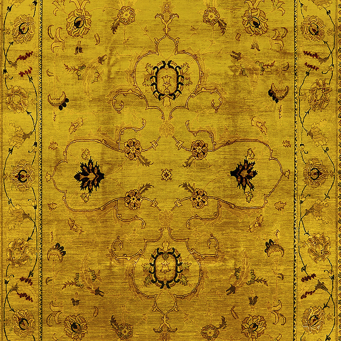 Machine Washable Oriental Yellow Industrial Rug, wshurb663yw