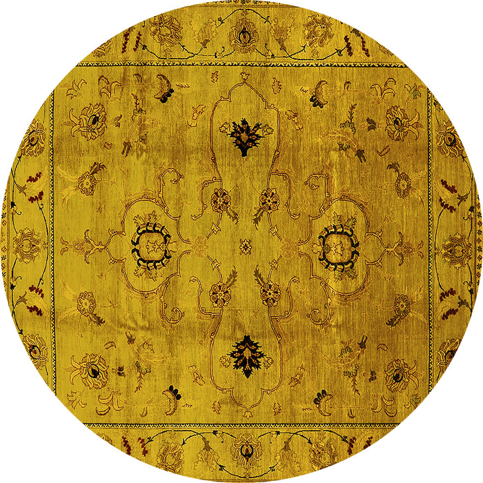 Round Oriental Yellow Industrial Rug, urb663yw