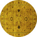 Round Oriental Yellow Industrial Rug, urb663yw