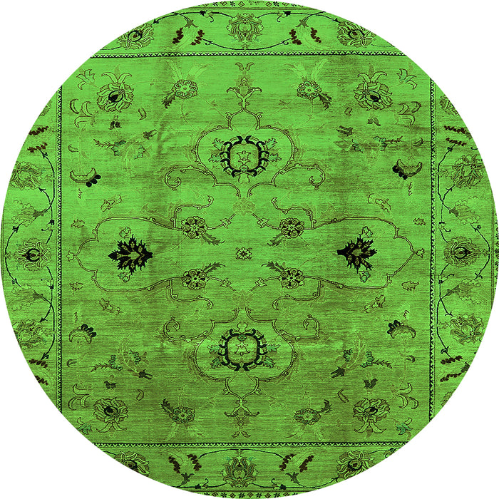 Round Machine Washable Oriental Green Industrial Area Rugs, wshurb663grn