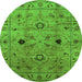 Round Machine Washable Oriental Green Industrial Area Rugs, wshurb663grn