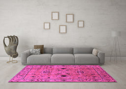 Machine Washable Oriental Pink Industrial Rug in a Living Room, wshurb663pnk
