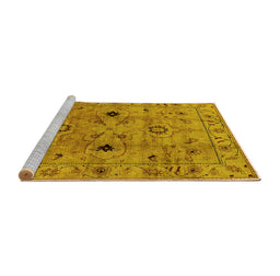 Sideview of Machine Washable Oriental Yellow Industrial Rug, wshurb663yw