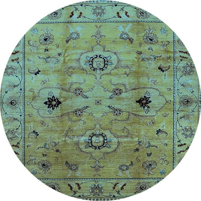 Round Machine Washable Oriental Light Blue Industrial Rug, wshurb663lblu