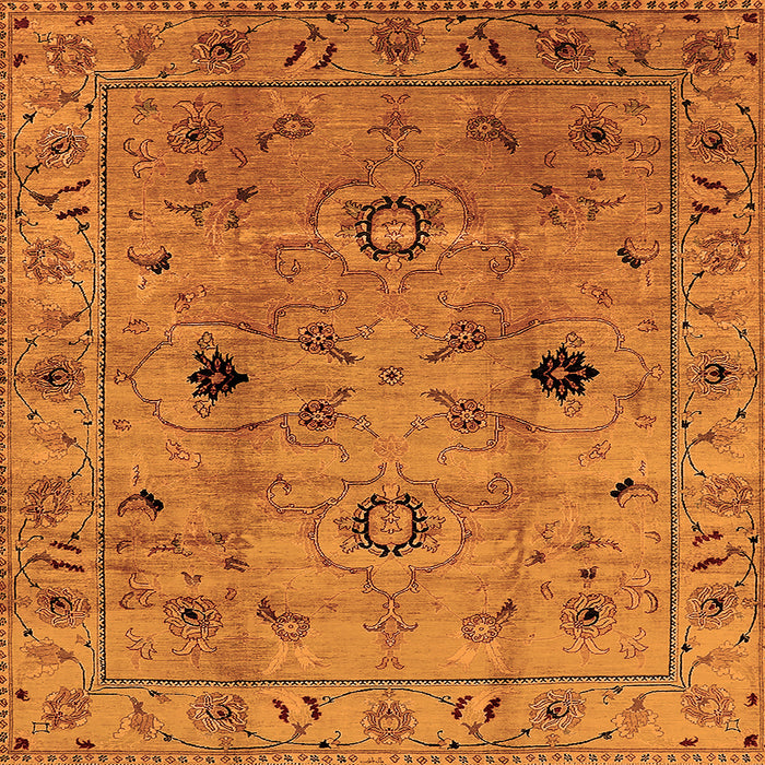 Square Machine Washable Oriental Orange Industrial Area Rugs, wshurb663org