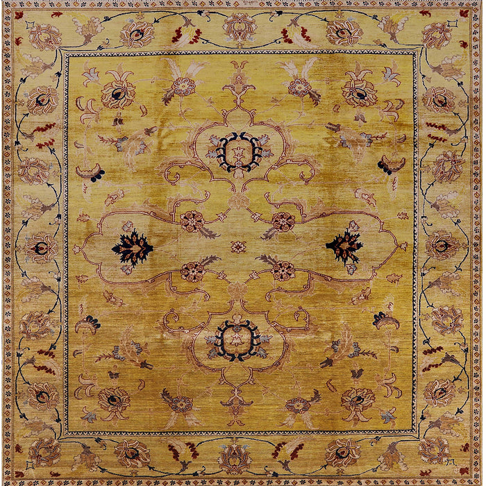Square Mid-Century Modern Gold Oriental Rug, urb663
