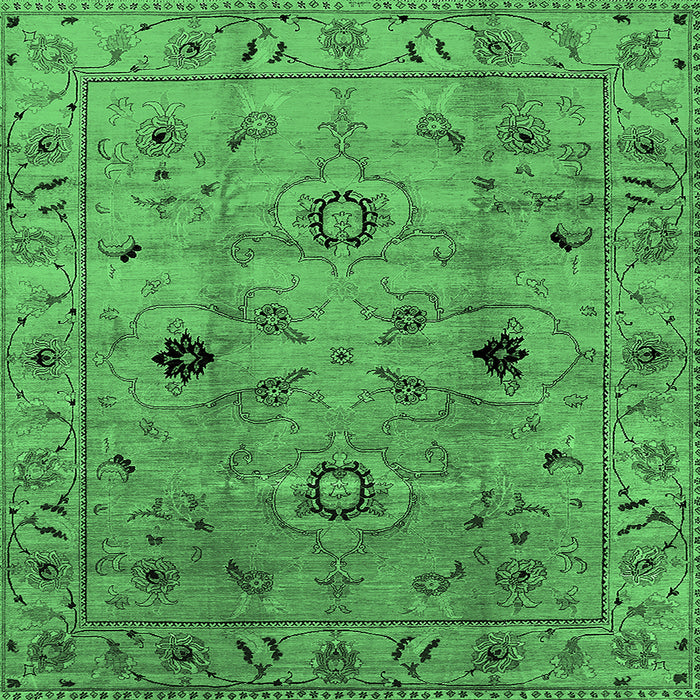 Square Machine Washable Oriental Emerald Green Industrial Area Rugs, wshurb663emgrn