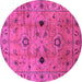 Round Machine Washable Oriental Pink Industrial Rug, wshurb663pnk