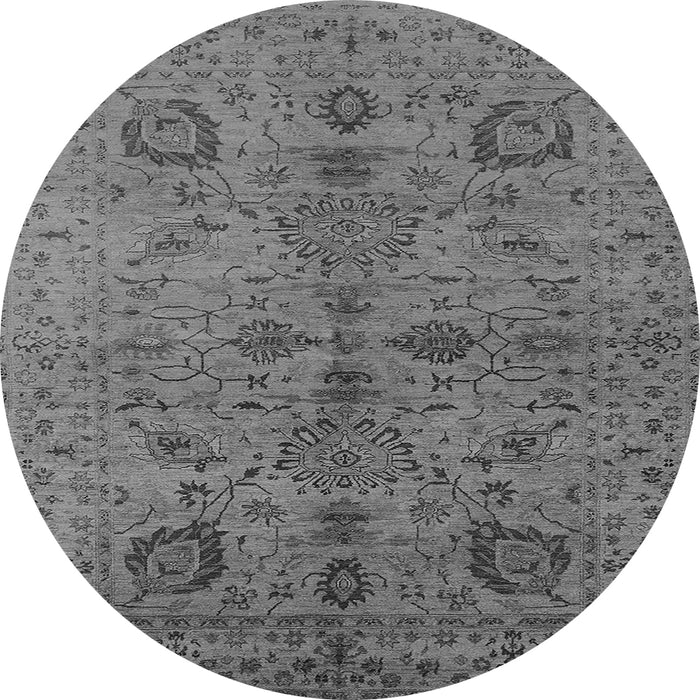 Round Machine Washable Oriental Gray Industrial Rug, wshurb664gry