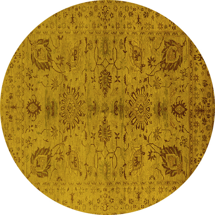 Round Machine Washable Oriental Yellow Industrial Rug, wshurb664yw