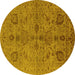 Round Machine Washable Oriental Yellow Industrial Rug, wshurb664yw