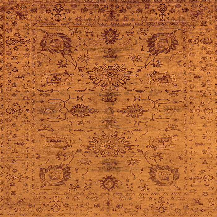 Square Machine Washable Oriental Orange Industrial Area Rugs, wshurb664org