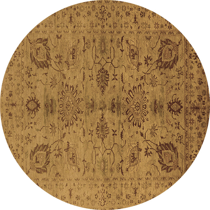 Round Machine Washable Oriental Brown Industrial Rug, wshurb664brn