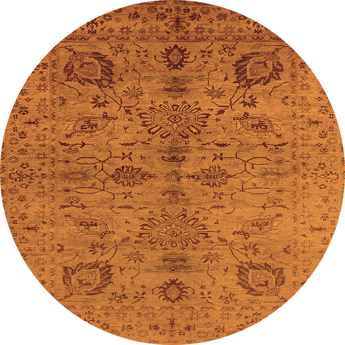 Round Machine Washable Oriental Orange Industrial Area Rugs, wshurb664org