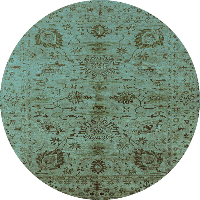 Round Machine Washable Oriental Light Blue Industrial Rug, wshurb664lblu