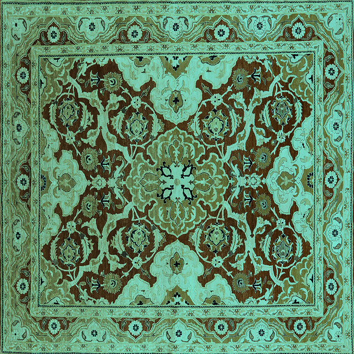Square Machine Washable Oriental Turquoise Industrial Area Rugs, wshurb665turq