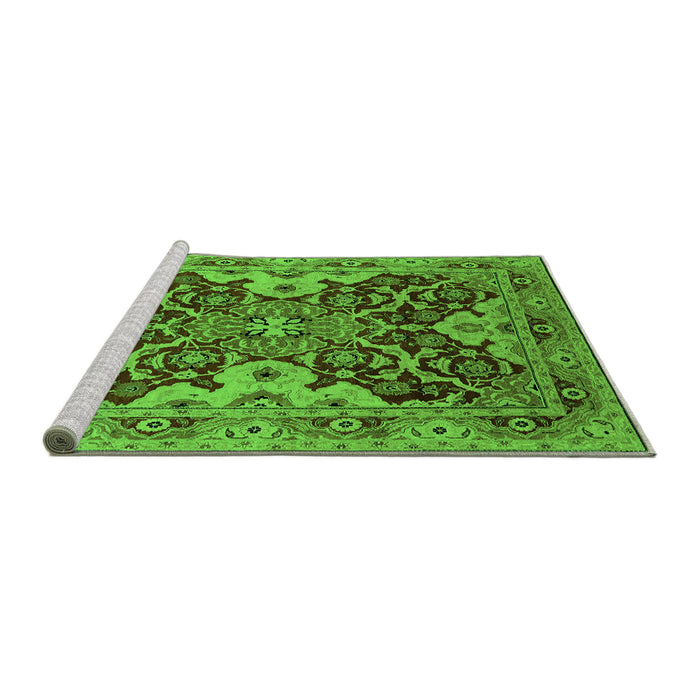 Sideview of Machine Washable Oriental Green Industrial Area Rugs, wshurb665grn
