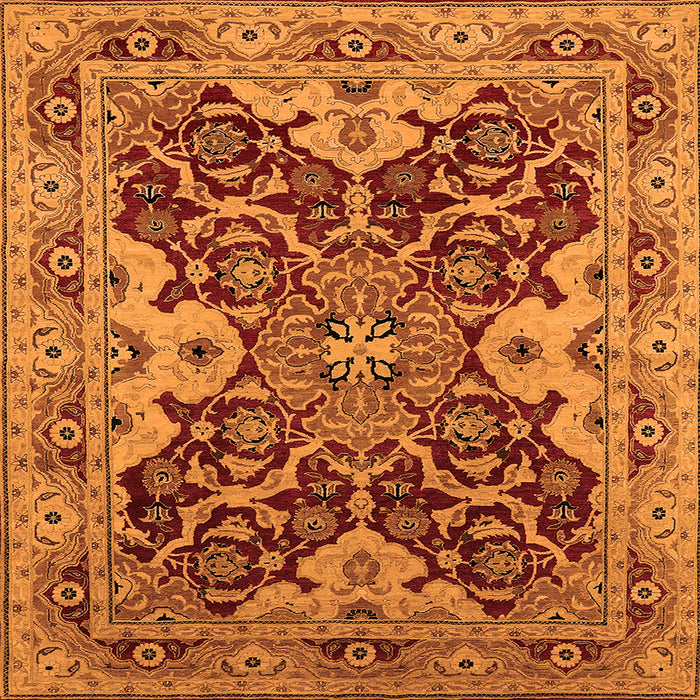 Square Machine Washable Oriental Orange Industrial Area Rugs, wshurb665org