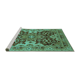 Sideview of Machine Washable Oriental Turquoise Industrial Area Rugs, wshurb665turq