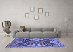 Machine Washable Oriental Blue Industrial Rug in a Living Room, wshurb665blu