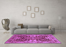 Machine Washable Oriental Purple Industrial Area Rugs in a Living Room, wshurb665pur