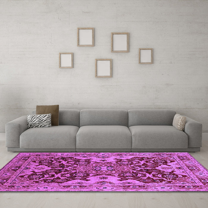 Machine Washable Oriental Purple Industrial Area Rugs in a Living Room, wshurb665pur
