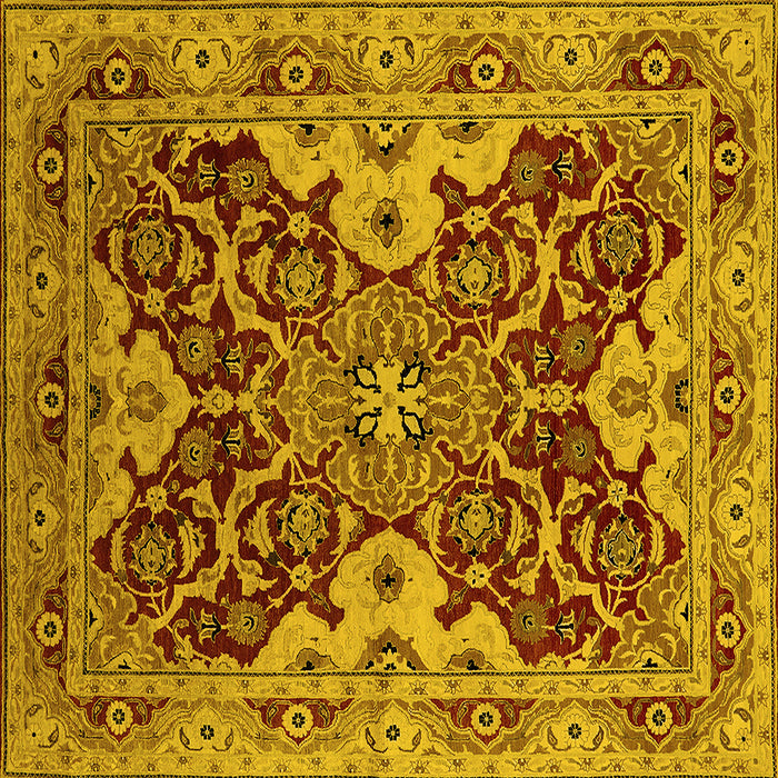 Square Machine Washable Oriental Yellow Industrial Rug, wshurb665yw