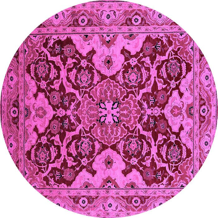 Round Machine Washable Oriental Pink Industrial Rug, wshurb665pnk