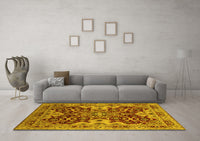 Machine Washable Oriental Yellow Industrial Rug, wshurb665yw