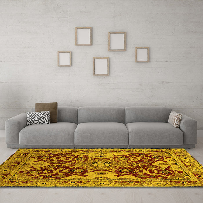 Machine Washable Oriental Yellow Industrial Rug in a Living Room, wshurb665yw