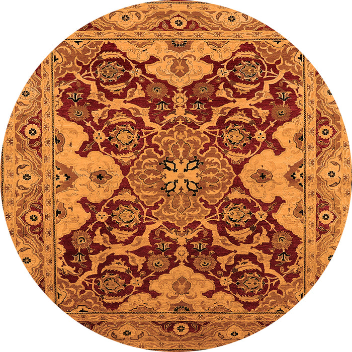 Round Machine Washable Oriental Orange Industrial Area Rugs, wshurb665org