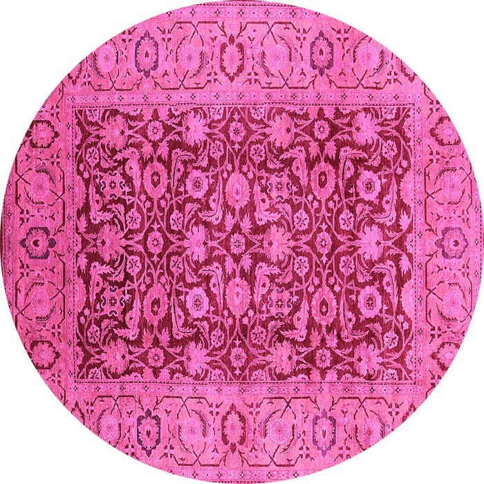 Round Machine Washable Oriental Pink Industrial Rug, wshurb666pnk
