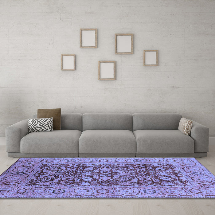 Machine Washable Oriental Blue Industrial Rug in a Living Room, wshurb666blu