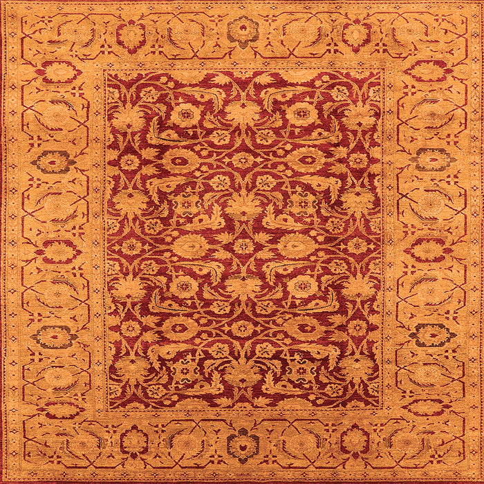 Square Machine Washable Oriental Orange Industrial Area Rugs, wshurb666org