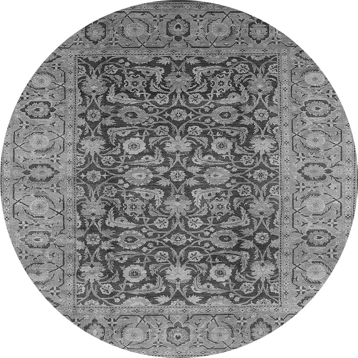 Round Machine Washable Oriental Gray Industrial Rug, wshurb666gry