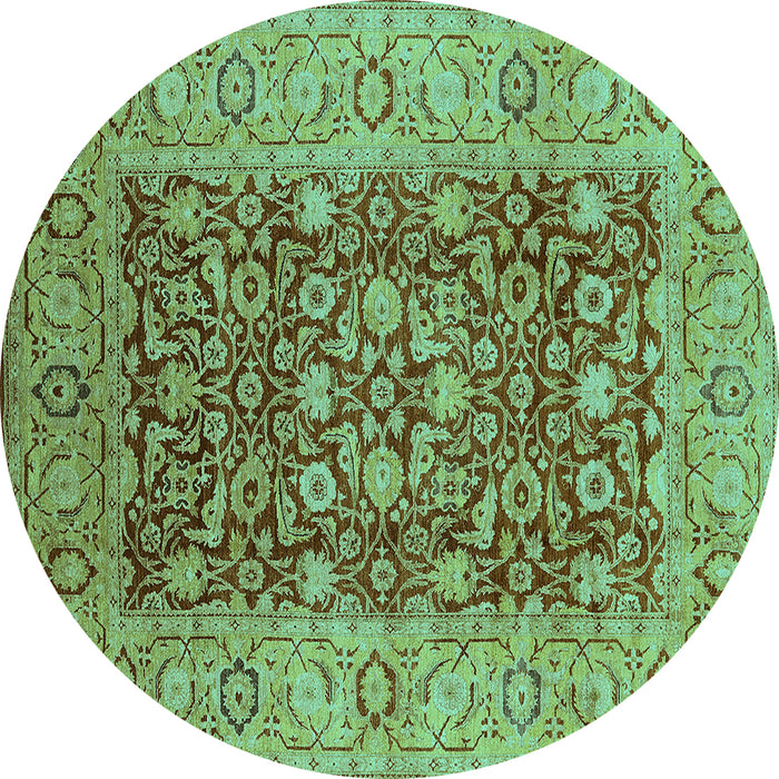 Round Machine Washable Oriental Turquoise Industrial Area Rugs, wshurb666turq