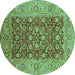 Round Machine Washable Oriental Turquoise Industrial Area Rugs, wshurb666turq