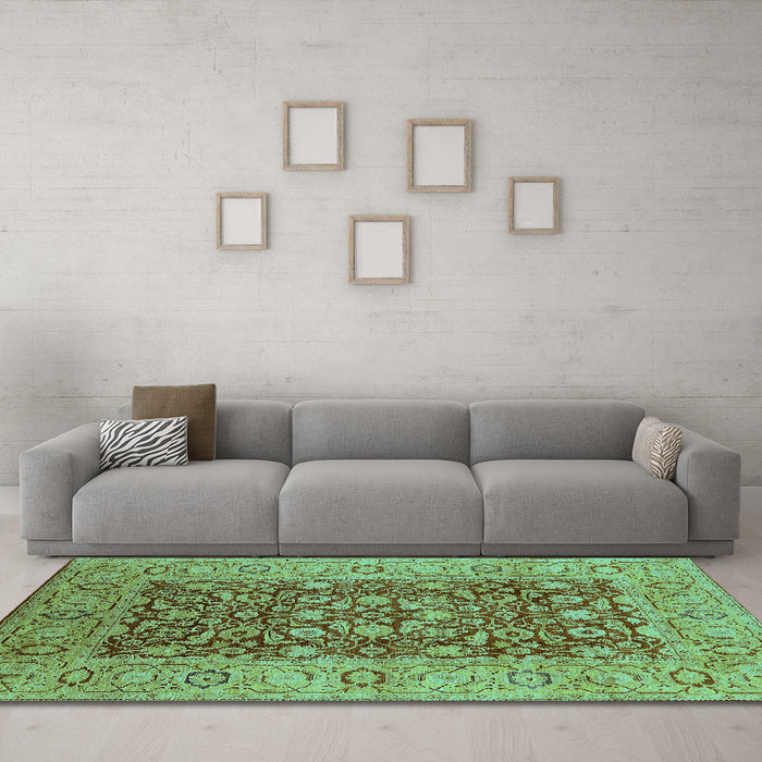Machine Washable Oriental Turquoise Industrial Area Rugs in a Living Room,, wshurb666turq