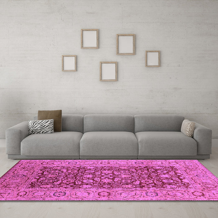 Machine Washable Oriental Purple Industrial Area Rugs in a Living Room, wshurb666pur