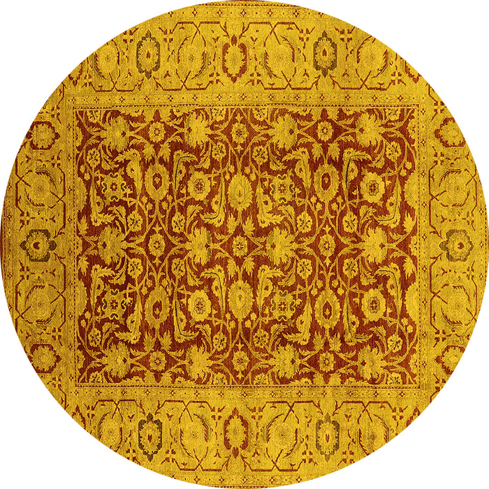 Round Machine Washable Oriental Yellow Industrial Rug, wshurb666yw