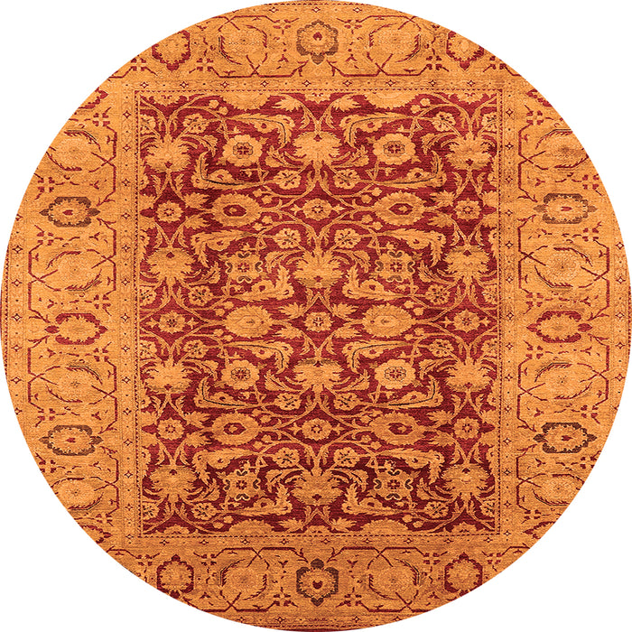 Round Machine Washable Oriental Orange Industrial Area Rugs, wshurb666org