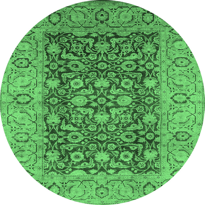 Round Machine Washable Oriental Emerald Green Industrial Area Rugs, wshurb666emgrn