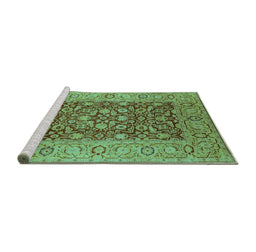 Sideview of Machine Washable Oriental Turquoise Industrial Area Rugs, wshurb666turq
