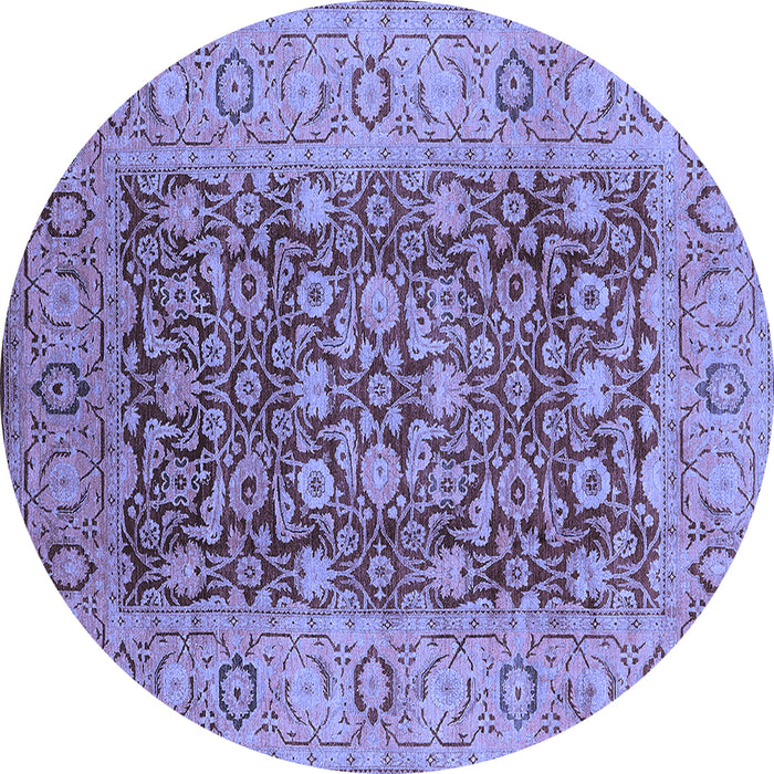 Round Machine Washable Oriental Blue Industrial Rug, wshurb666blu