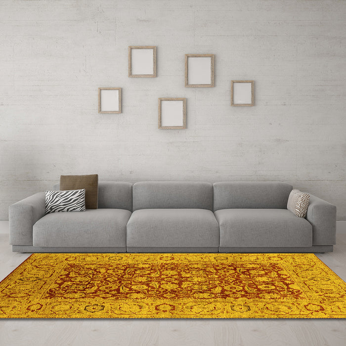 Machine Washable Oriental Yellow Industrial Rug in a Living Room, wshurb666yw