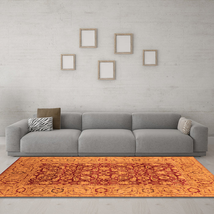 Machine Washable Oriental Orange Industrial Area Rugs in a Living Room, wshurb666org