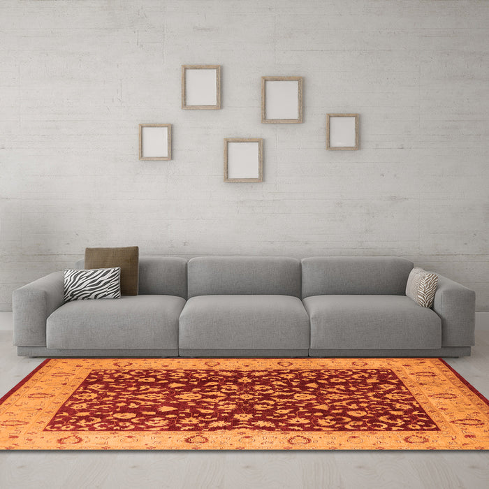 Machine Washable Oriental Orange Industrial Area Rugs in a Living Room, wshurb667org